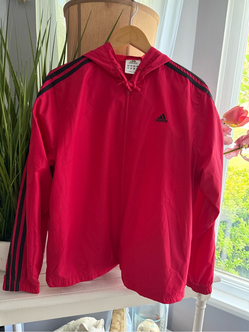 Vintage 90s Adidas Jacket Women's Windbreaker Full Zip Red SIZE L